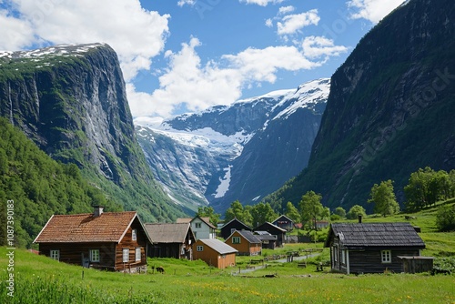 Serene Mountain Village: A Picturesque View of Nature's Splendor