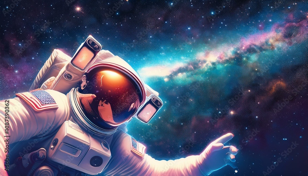 Fototapeta premium Astronaut flying towards the beautiful Milky Way galaxy