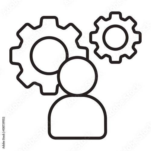 Person with Gears Symbolizing Process and Thinking line icon.