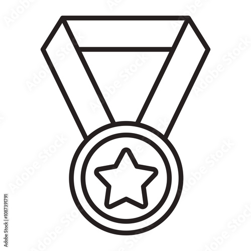 Medal with Star for Achievement line icon.