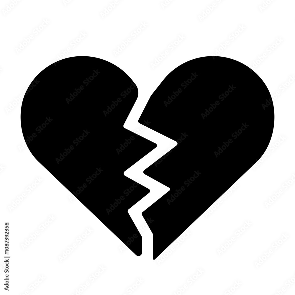 Isolate Black Broken heart, Heartbreak vector icon on white background, Love illustration, Break up graphic elements, vector stock Isolate Black Broken heart, Heartbreak vector icon on white background, Love illustration, Break up graphic elements, vector stock