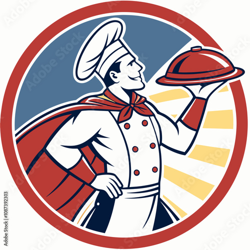 Superhero chef vector, in a circle