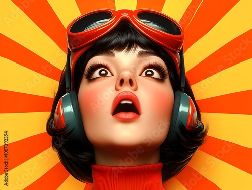 Retro Pop Art Woman with a Spectrum of Captivating Animated Facial Reactions a Dynamic Kinetic Aesthetic and a Retro Analog Film inspired Visual of 1980s Video Game Character Art photo