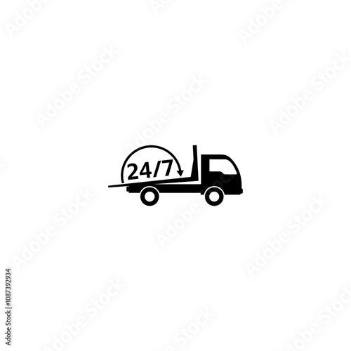Car towing truck 24 7 icon isolated on white background