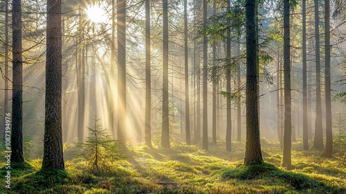 Wallpaper Mural Serene Forest with Sunlight Filtering Through Trees Torontodigital.ca