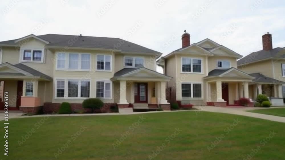 Row of houses with similar architectural style and clean design Row of houses with similar architectural style and clean design