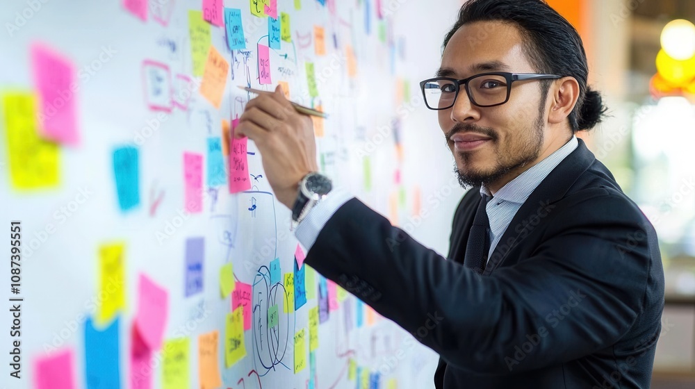 Entrepreneur Brainstorming Ideas on Whiteboard Entrepreneur Brainstorming Ideas on Whiteboard