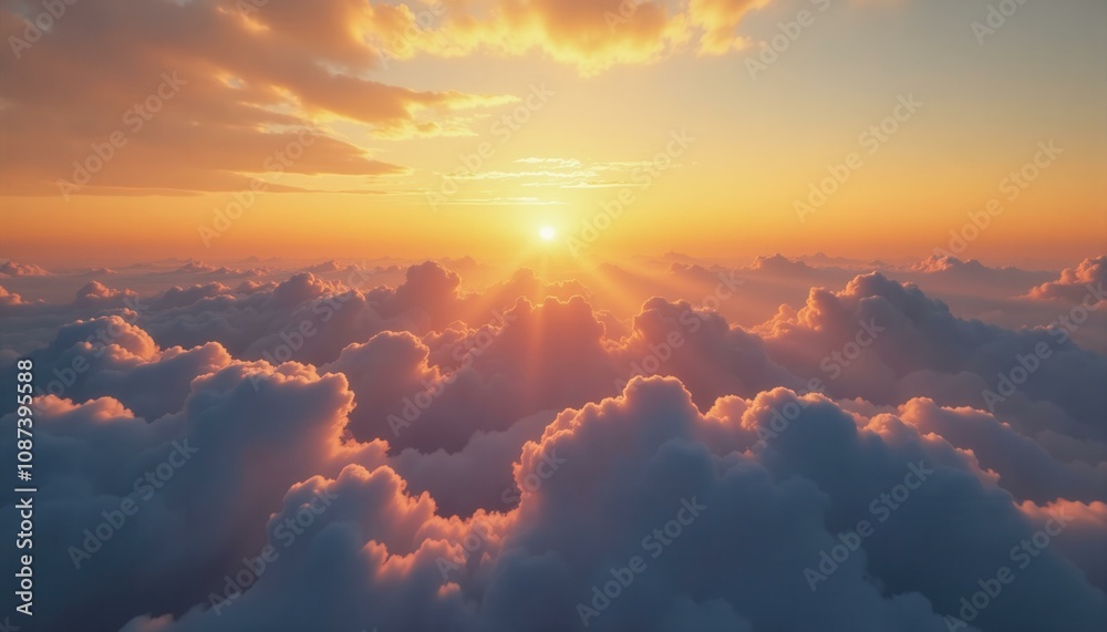 Heavenly Sunset Above the Clouds, A Serene View from Above the Clouds During a Breathtaking Sunset. Heavenly Sunset Above the Clouds, A Serene View from Above the Clouds During a Breathtaking Sunset.
