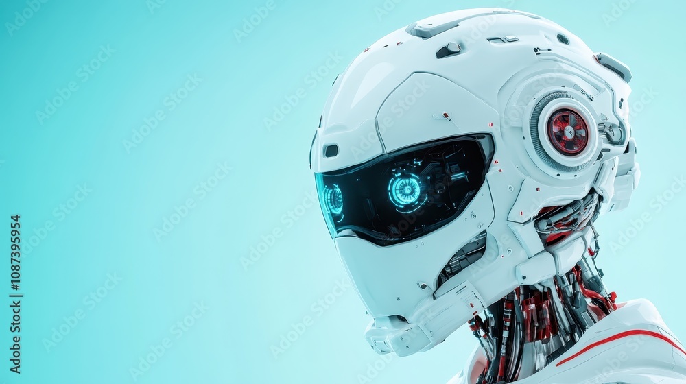 This robotic design showcases a white outer shell complemented by blue components, emphasizing technological sophistication and a clean, modern look. This robotic design showcases a white outer shell complemented by blue components, emphasizing technological sophistication and a clean, modern look.