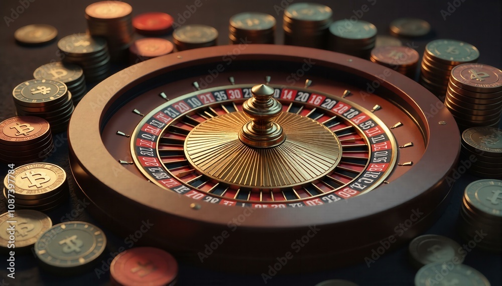Bitcoin Roulette Wheel, Cryptocurrency Casino Gambling Concept. Bitcoin Roulette Wheel, Cryptocurrency Casino Gambling Concept.