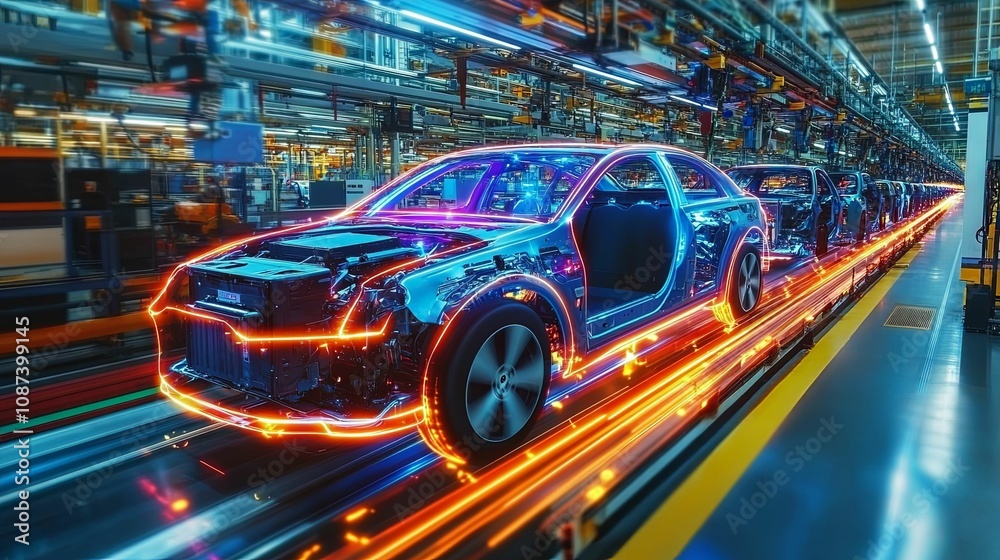 Automotive Assembly Line Showing Car Chassis Construction Automotive Assembly Line Showing Car Chassis Construction