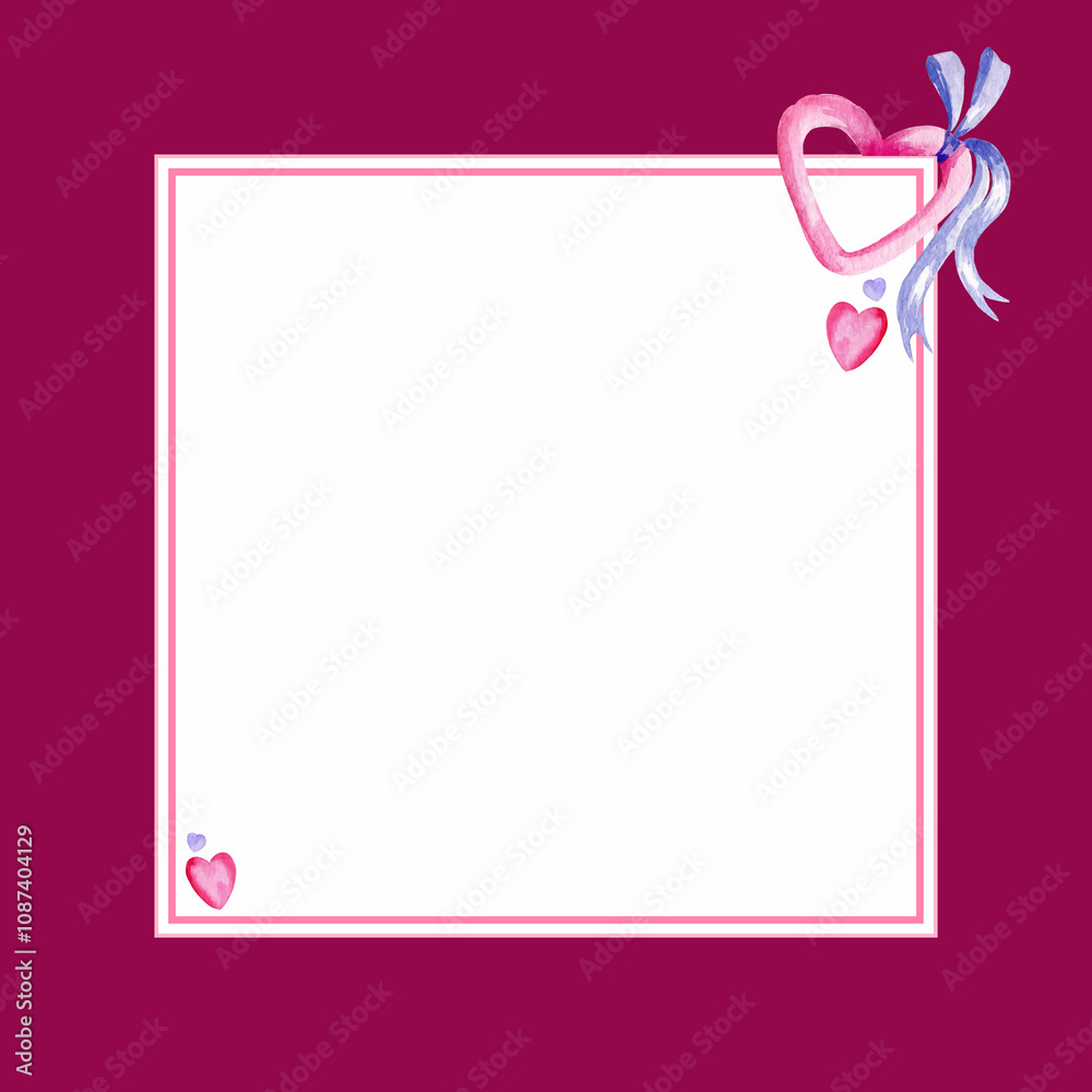 Watercolour frame with heart, muffin, candy, hand drawn sketch, Valentines day theme Watercolour frame with heart, muffin, candy, hand drawn sketch, Valentines day theme