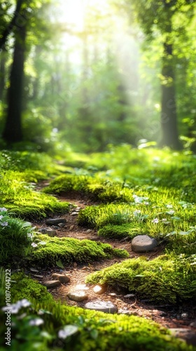 Serene Forest Trail with Dappled Sunlight