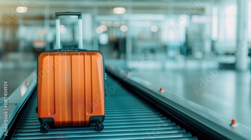 The airport conveyor belt system moves luggage efficiently. Luggage on airport conveyor belt photo