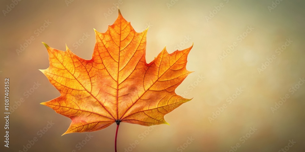 A single vibrant orange maple leaf against a soft golden background, highlighting the delicate veins and intricate details of nature's autumnal tapestry. A single vibrant orange maple leaf against a soft golden background, highlighting the delicate veins and intricate details of nature's autumnal tapestry.
