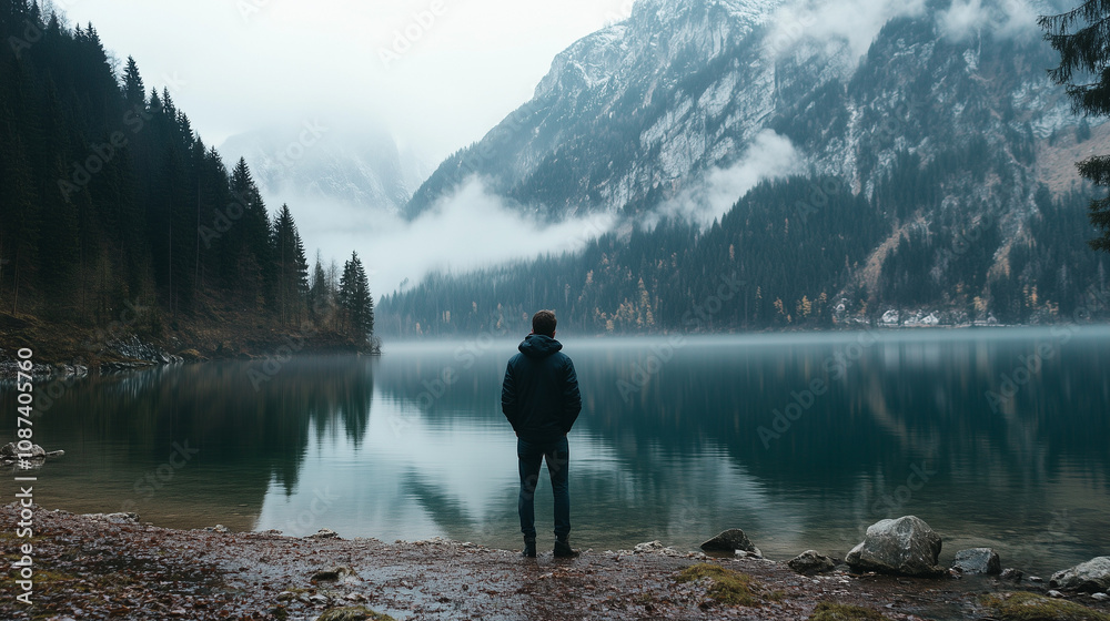 Contemplative reflection by a serene lake mountainous landscape scenic photography tranquil environment nature peacefulness Contemplative reflection by a serene lake mountainous landscape scenic photography tranquil environment nature peacefulness