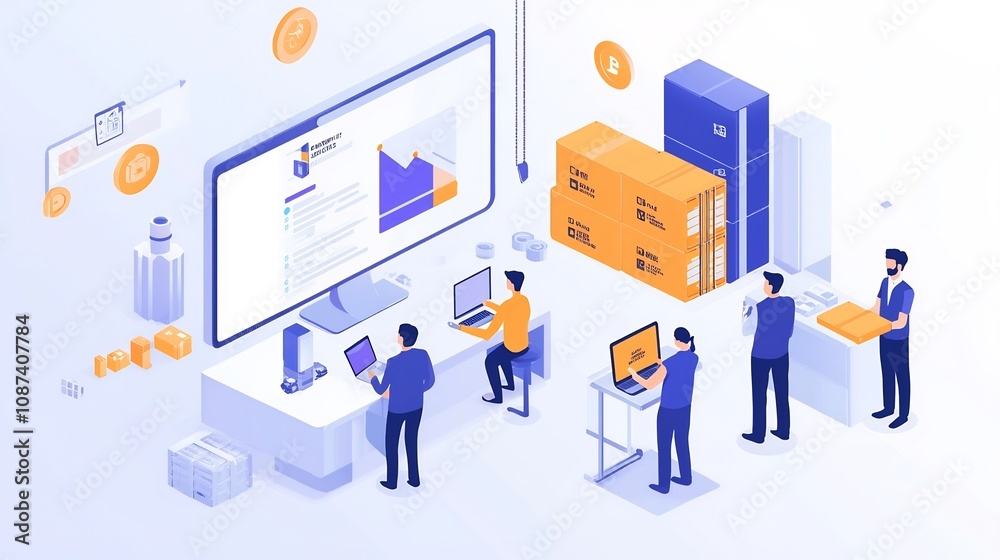 A team of logistics specialists examining blockchain data analytics to improve supply chain transparency optimize processes and enhance overall efficiency in the logistics industry A team of logistics specialists examining blockchain data analytics to improve supply chain transparency optimize processes and enhance overall efficiency in the logistics industry