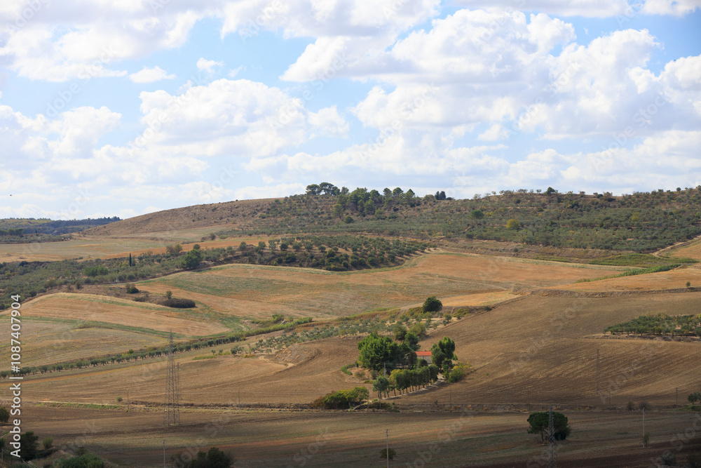 Obraz premium Road to Gravina in Puglia on a sunny summer day, province of Bari, Apulia, southern Italy.