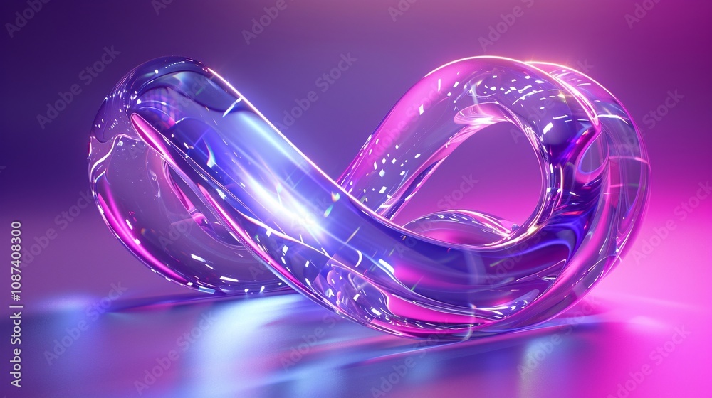 Abstract Infinite Loop Glowing Purple and Blue Glass Form Abstract Infinite Loop Glowing Purple and Blue Glass Form