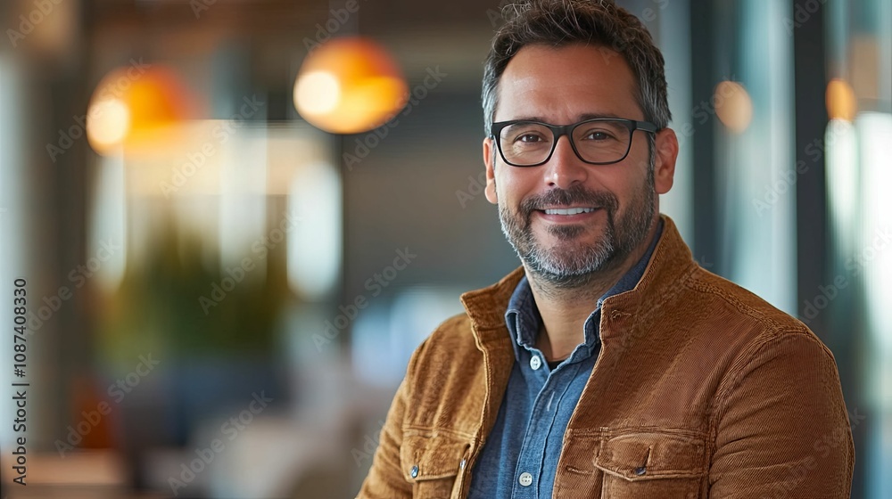 Smiling Man Wearing Glasses and Brown Jacket Smiling Man Wearing Glasses and Brown Jacket