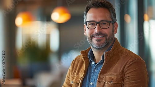 Smiling Man Wearing Glasses and Brown Jacket