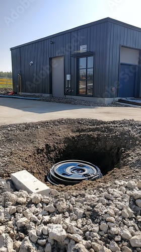 Construction Site Excavation with Manhole Cover