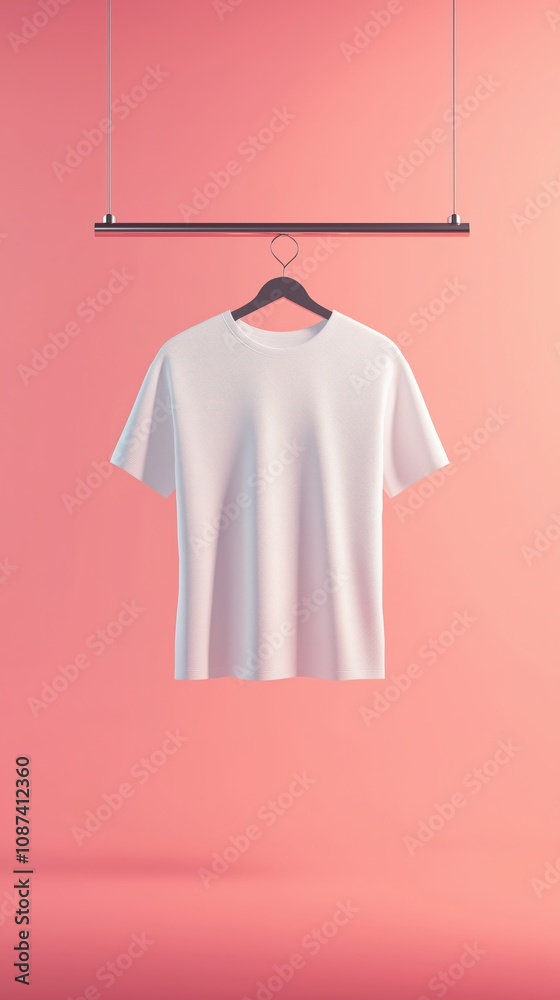 T-shirt on a hanger on a solid color background T-shirt on a hanger on a solid color background