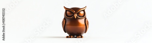 Stylized brown owl figurine on a white isolated background. photo