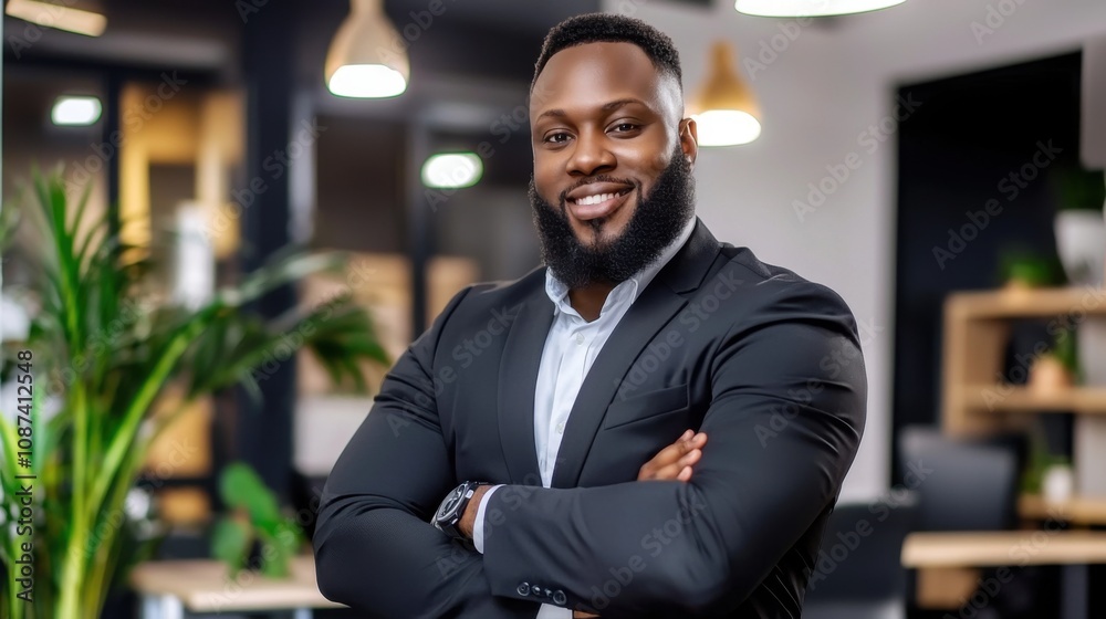 Confident Black Professional in Stylish Office Setting Confident Black Professional in Stylish Office Setting