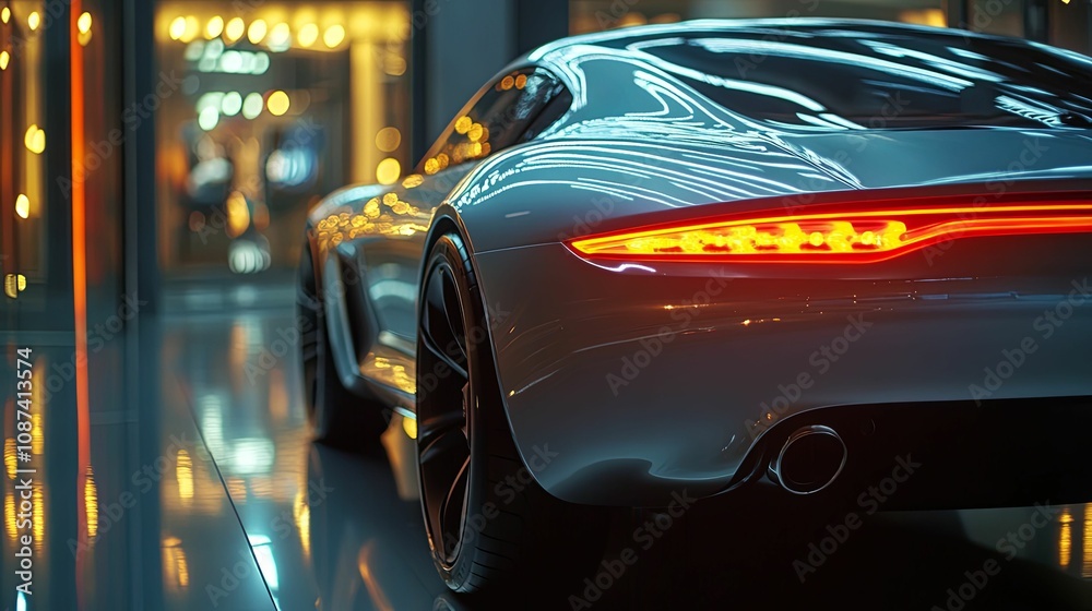 Sleek Modern Sports Car at Night Cityscape Sleek Modern Sports Car at Night Cityscape