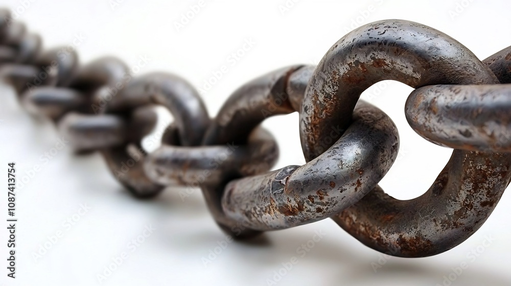 Closeup of a rusted weathered metal chain with interlocked links representing the strength and security of blockchain technology in verifying and validating online credentials certifications Closeup of a rusted weathered metal chain with interlocked links representing the strength and security of blockchain technology in verifying and validating online credentials certifications