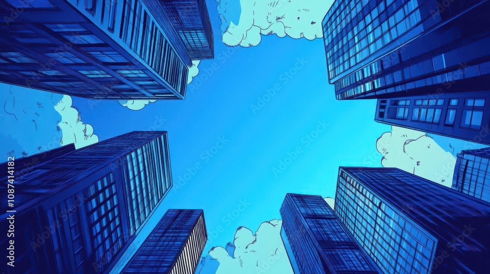 Fototapeta premium Modern comic background, gradient blues and bold edges, no text