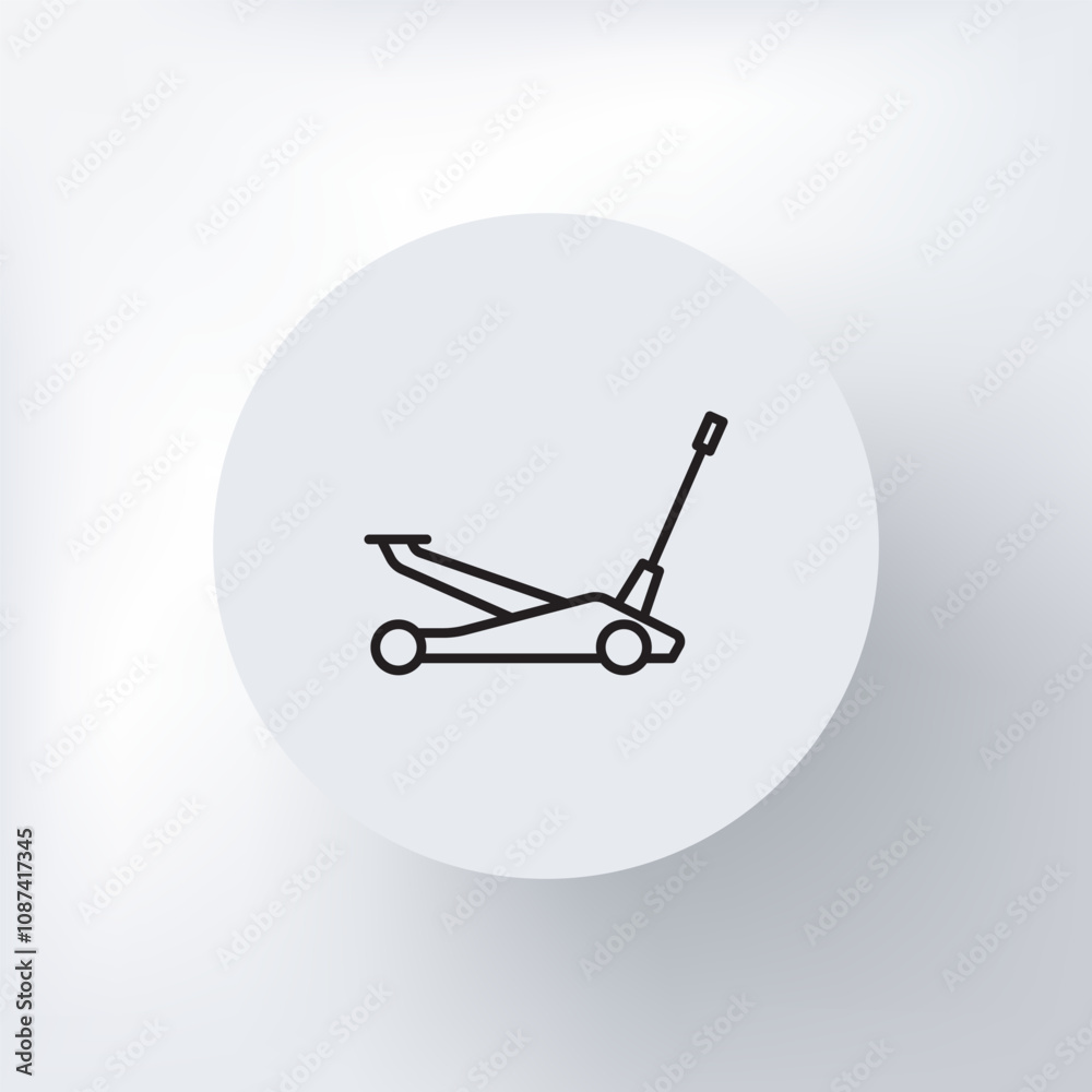 Minimalist icon of a jack used to lift a car in a circle on a light gray background. Minimalist icon of a jack used to lift a car in a circle on a light gray background.