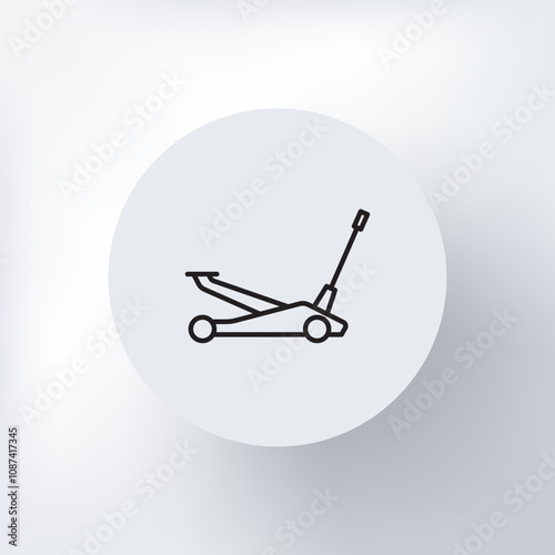 Minimalist icon of a jack used to lift a car in a circle on a light gray background.