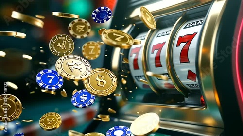 As the reels of a digital slot machine align to , a storm of golden coins and poker chips is unleashed, embodying the excitement of hitting the jackpot in an online casino.