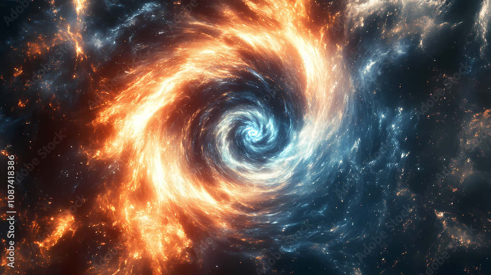 A swirling abstract vortex of fire and ice with glowing edges. Vivid Galaxy Vortex. Illustration A swirling abstract vortex of fire and ice with glowing edges. Vivid Galaxy Vortex. Illustration