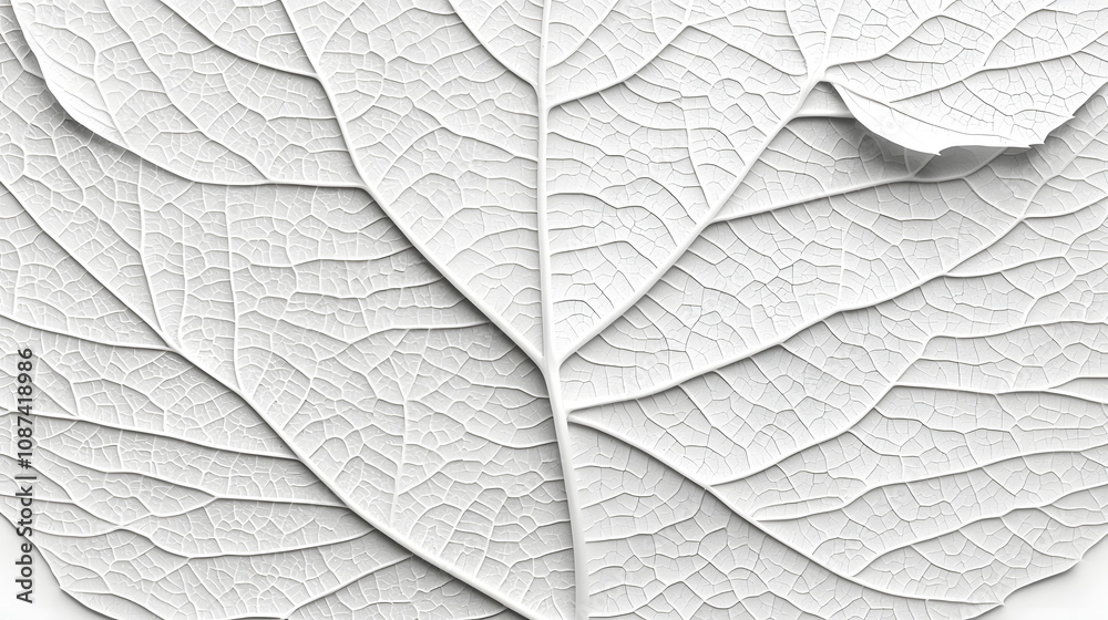 Obraz premium Natural macroshot of botanical set as commercial style, a close-up image of textured white leaves showcasing intricate vein patterns and natural details. 