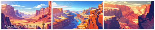 Grand Canyon flat background. Colorado, river valley, gorge, arizona, landscape, national park, western clay, sand, scenic nature tourism hike travel vector illustration
