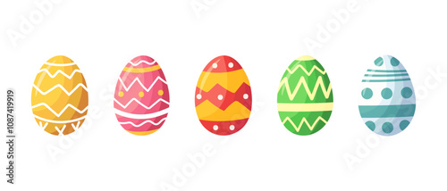 Happy Easter holiday colorful eggs set. Traditional spring religious Passover celebration decorative icons design. Christian holiday ornament elements. Colorful Paschal festive symbol collection