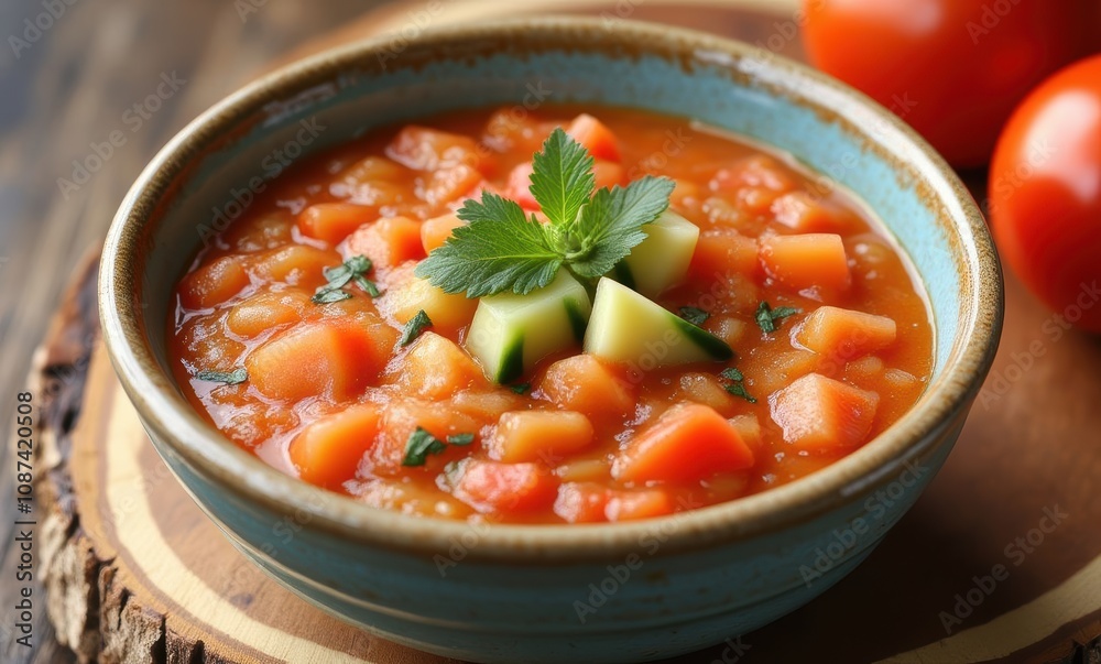 Fresh tomato soup with vegetables and herbs Fresh tomato soup with vegetables and herbs