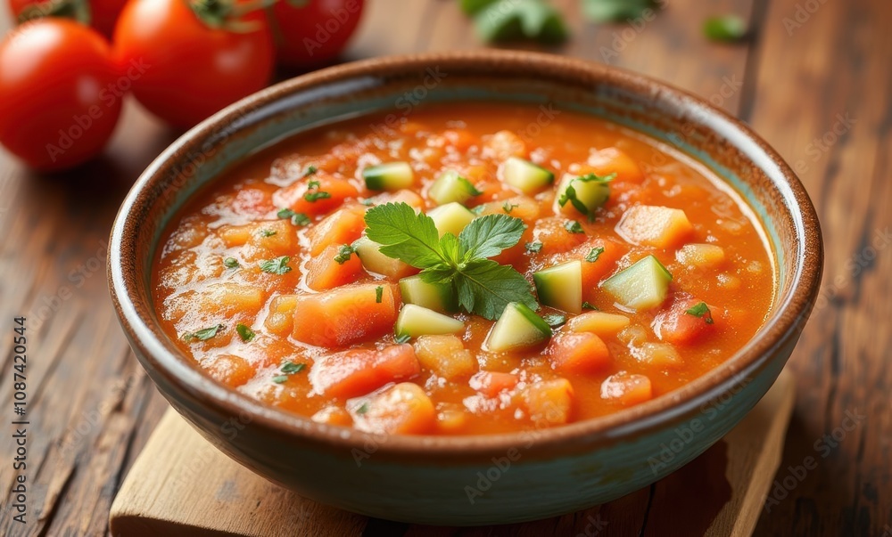 Fresh vegetable soup in a ceramic bowl Fresh vegetable soup in a ceramic bowl
