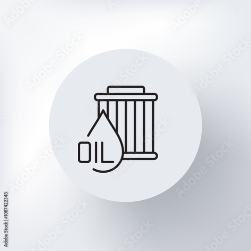 Minimalist car oil filter icon with a drop of oil in a circle on a light gray background.
