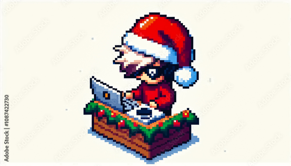Illustration against light background with space for text, pixel art style Illustration against light background with space for text, pixel art style