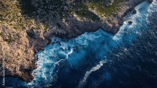 Coastal cliffs with waves crashing below