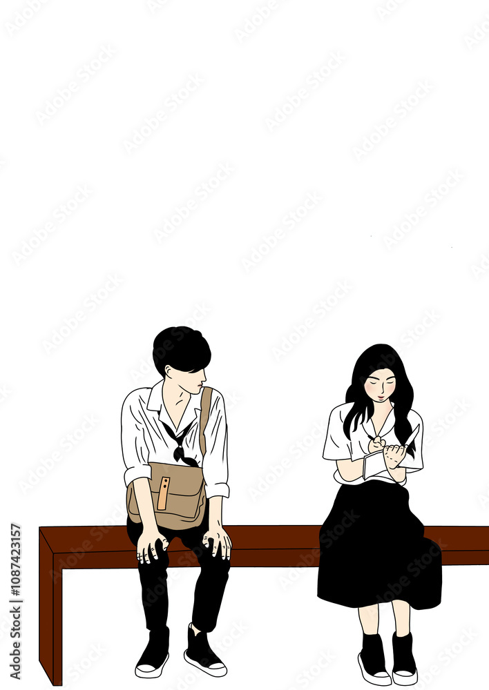 illustration of a man looking at the woman he loves illustration of a man looking at the woman he loves