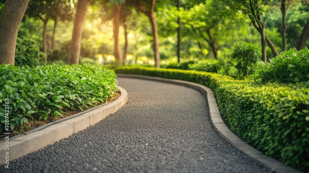 Serene Pedestrian Path in a Lush Green Environment Serene Pedestrian Path in a Lush Green Environment