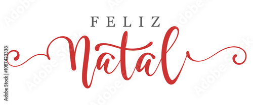 Feliz Natal, Merry Christmas Portuguese language, Calligraphy brush text banner with transparent background