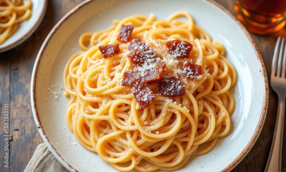 Delicious spaghetti with crispy bacon bits Delicious spaghetti with crispy bacon bits
