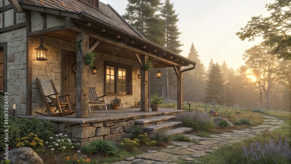 Rustic Upper Lusatian House at Forest Edge During Sunrise Rustic Upper Lusatian House at Forest Edge During Sunrise