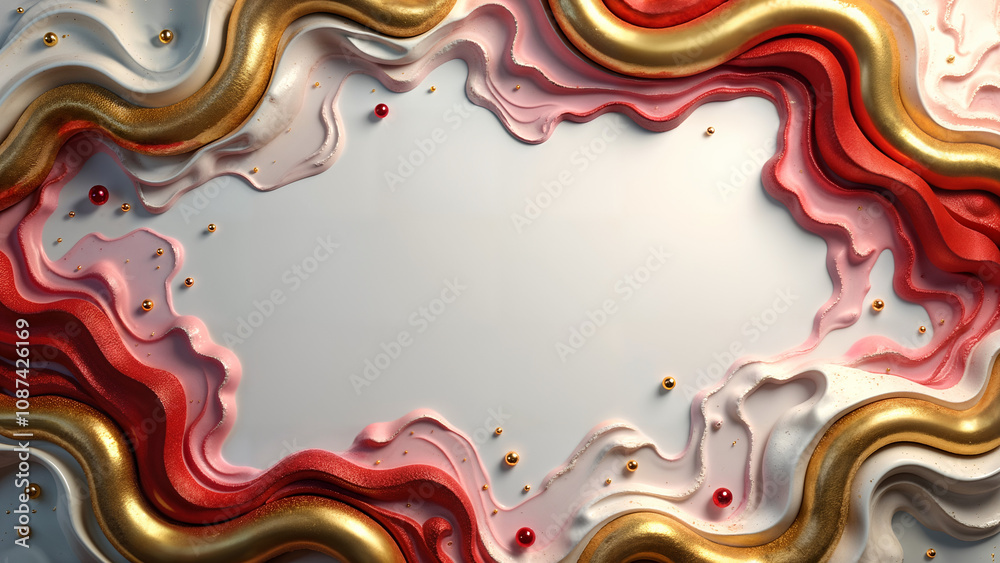 An Enchanting Opulent Christmas Design with Golden, White, Red, and Silver Fluid Marble Textures and Gemstones An Enchanting Opulent Christmas Design with Golden, White, Red, and Silver Fluid Marble Textures and Gemstones